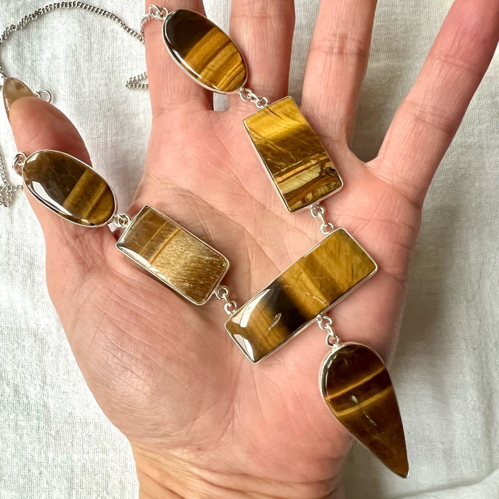 925 Courage! Tigers Eye 5 Stone Necklace